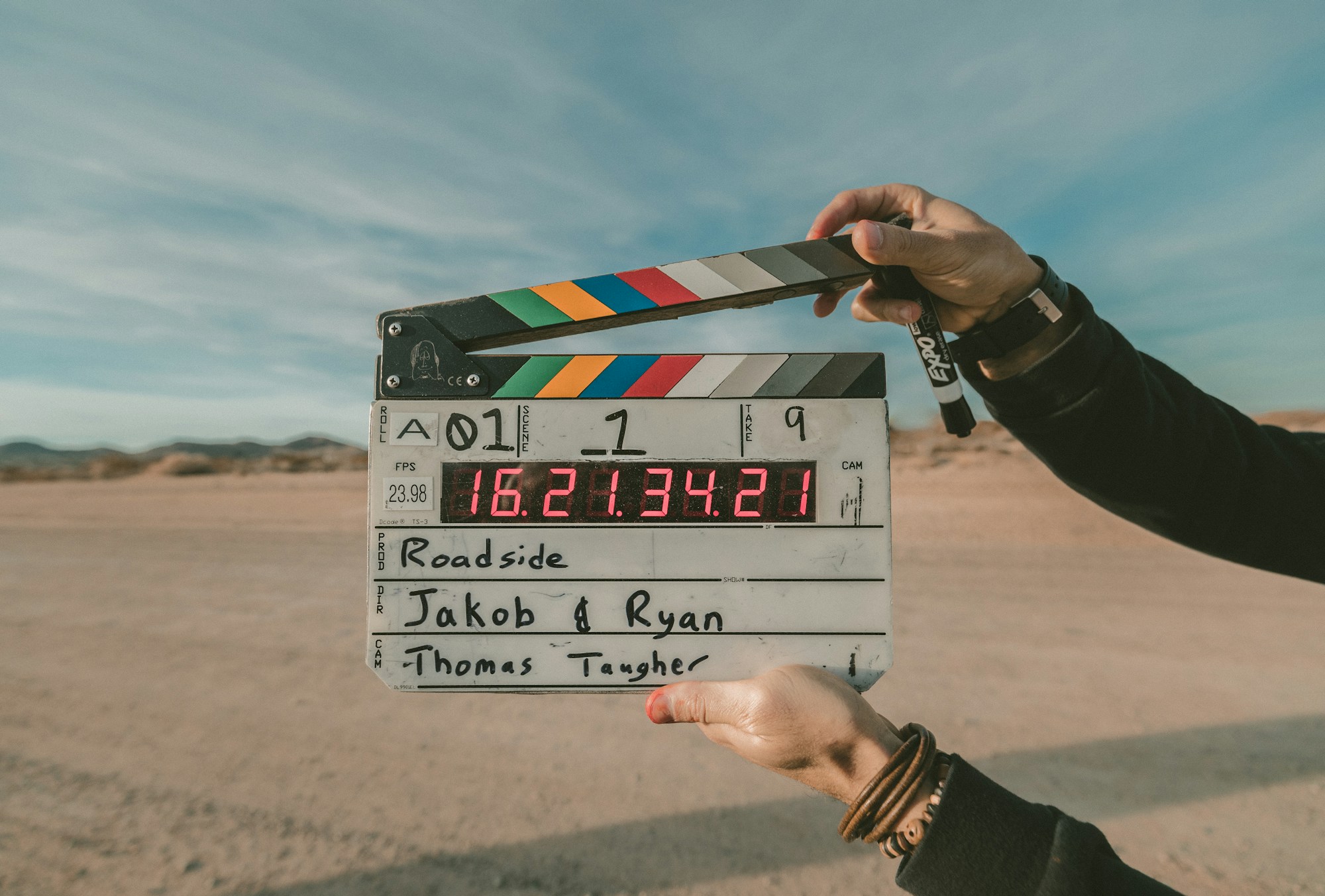 Claquete em uma gravação cinematográfica ao ar livre